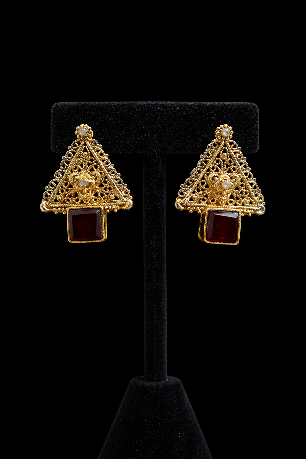 Turquoise Triangle Filigree Earrings