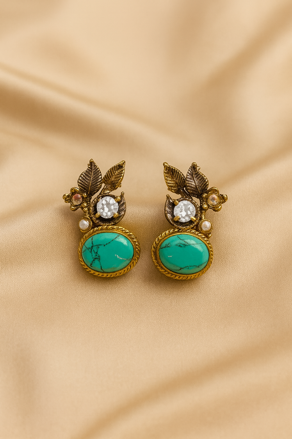 Vintage Floral Gemstone Stud Earrings