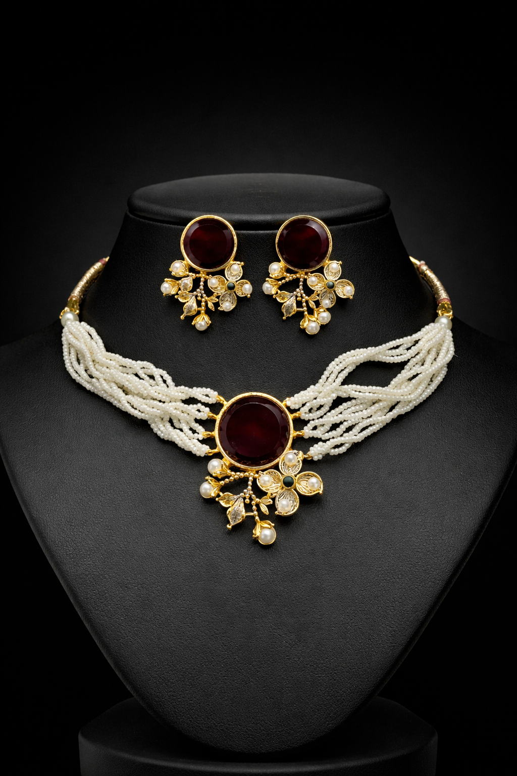 Maroon Royal Turkish Pearl Choker Set