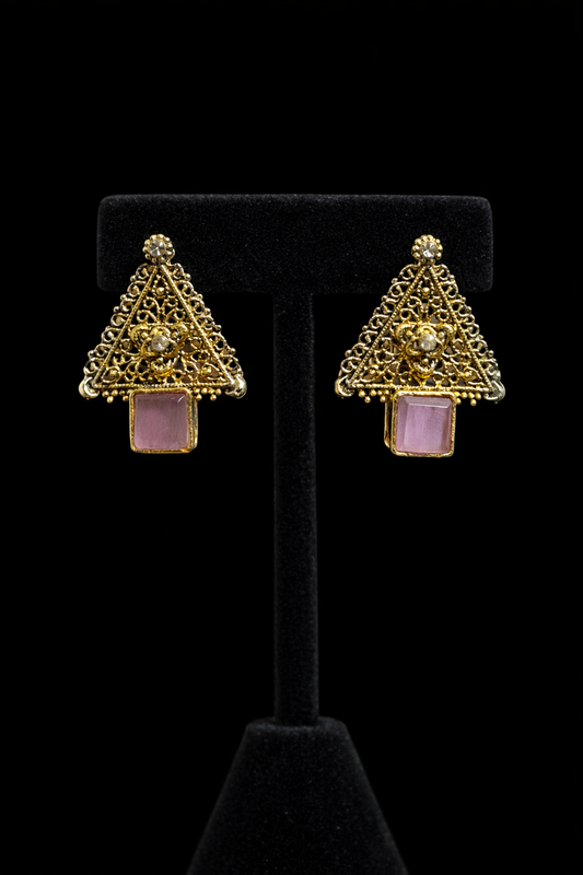 Turquoise Triangle Filigree Earrings