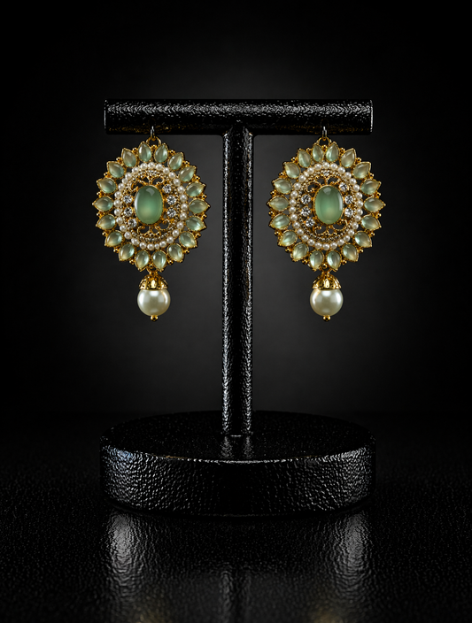 Traditional Kundan Pearl Drop Earrings