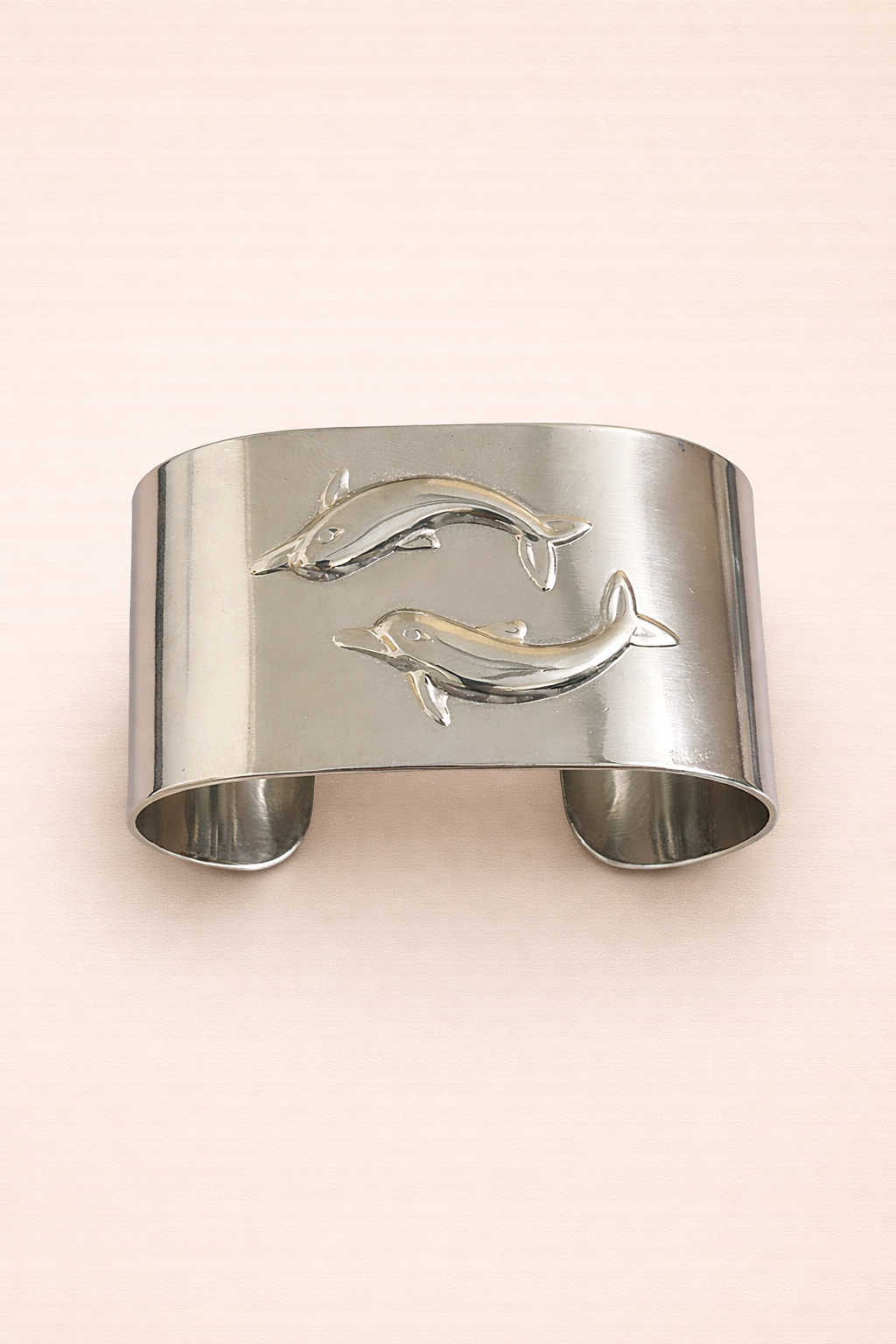 Twin Dolphin Silver Cuff Bracelet