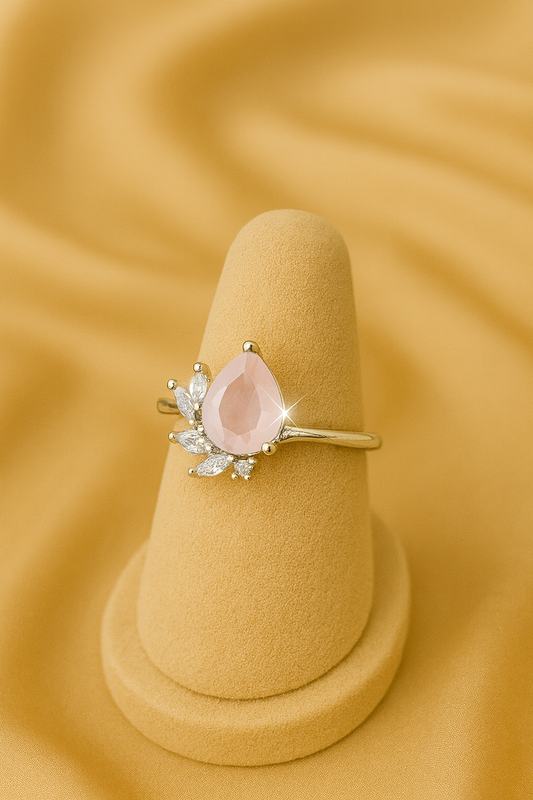 Crystal Teardrop Floral Ring