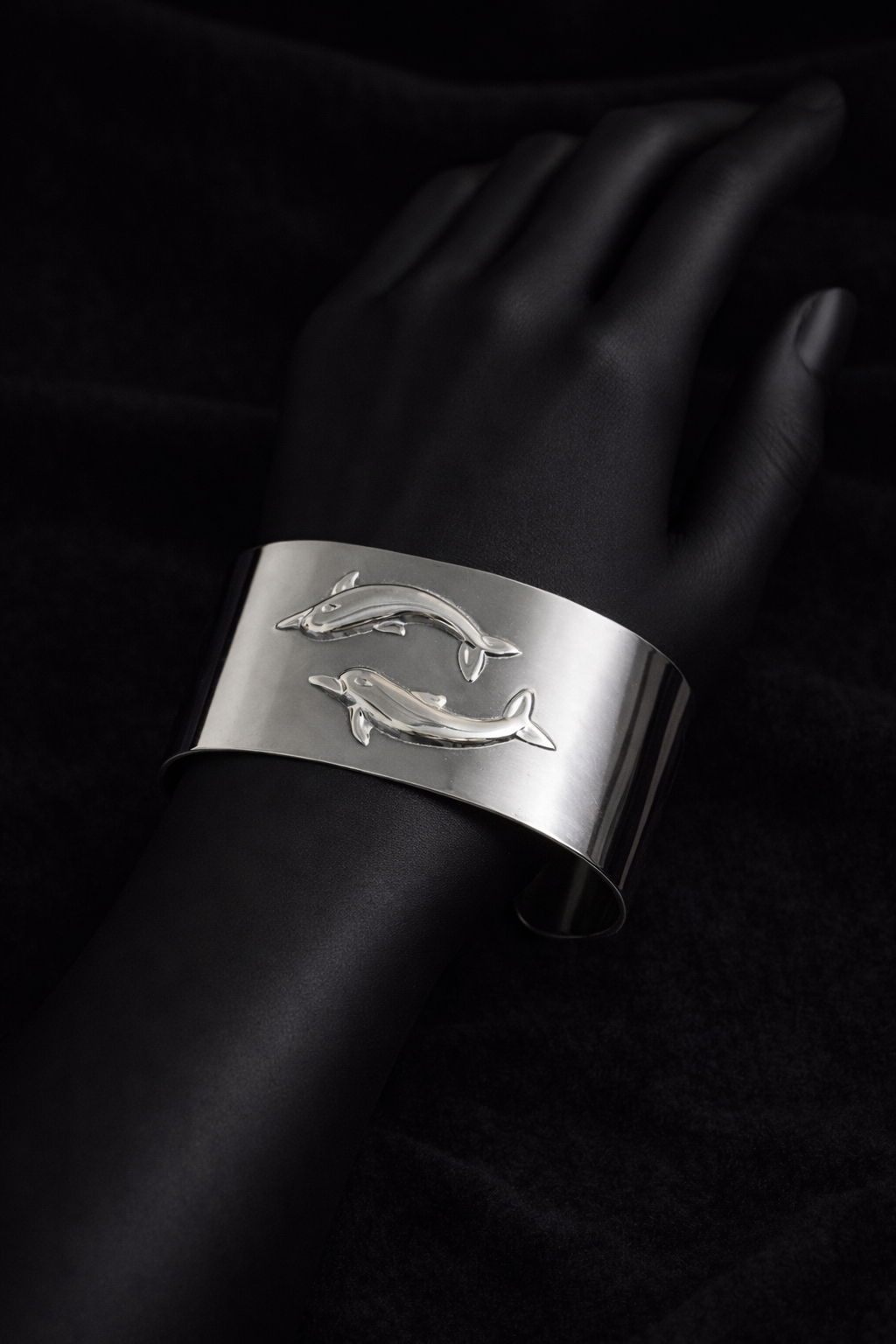 Twin Dolphin Silver Cuff Bracelet