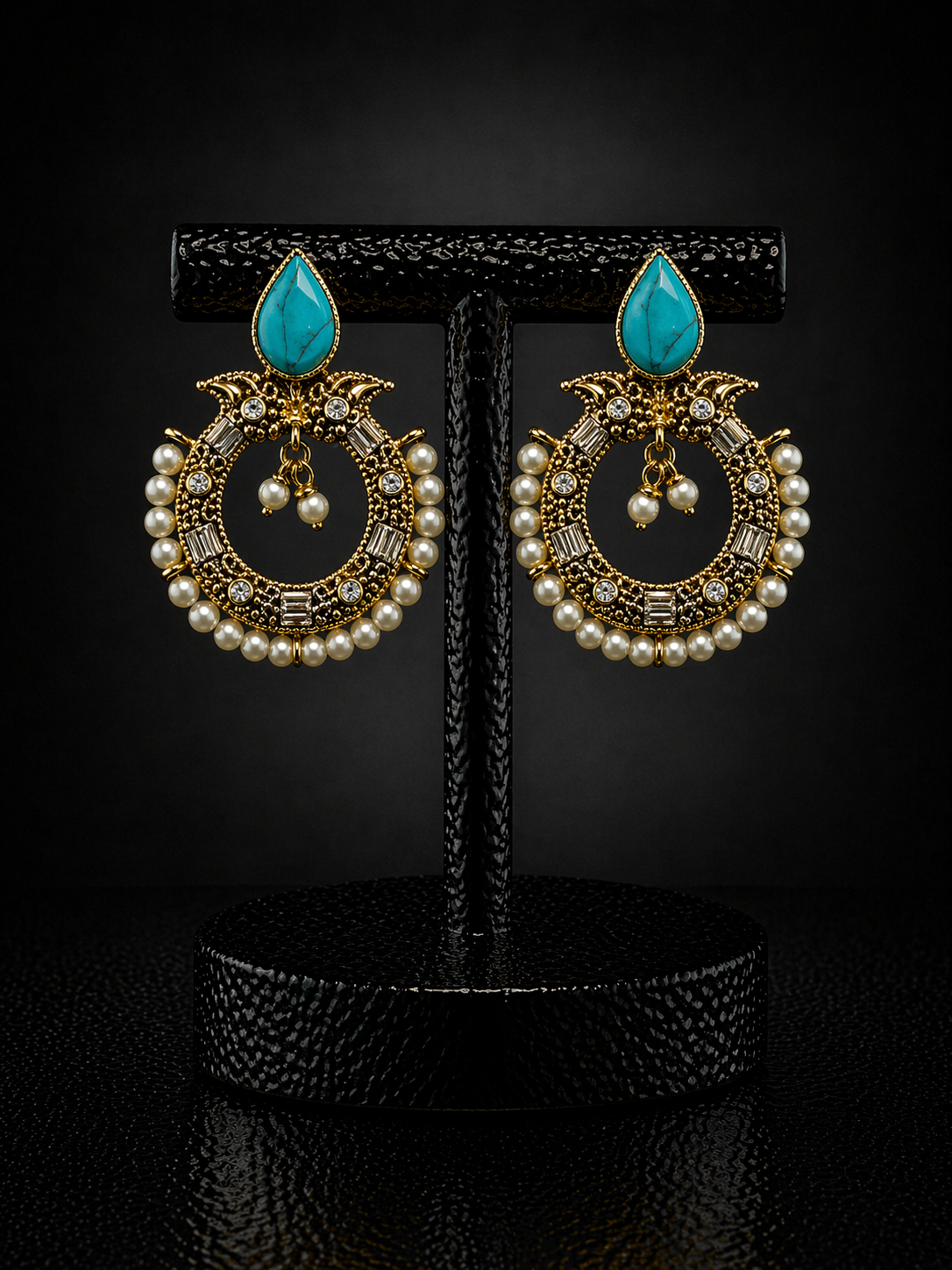 Royal Turquoise Pearl Chandbali Earrings