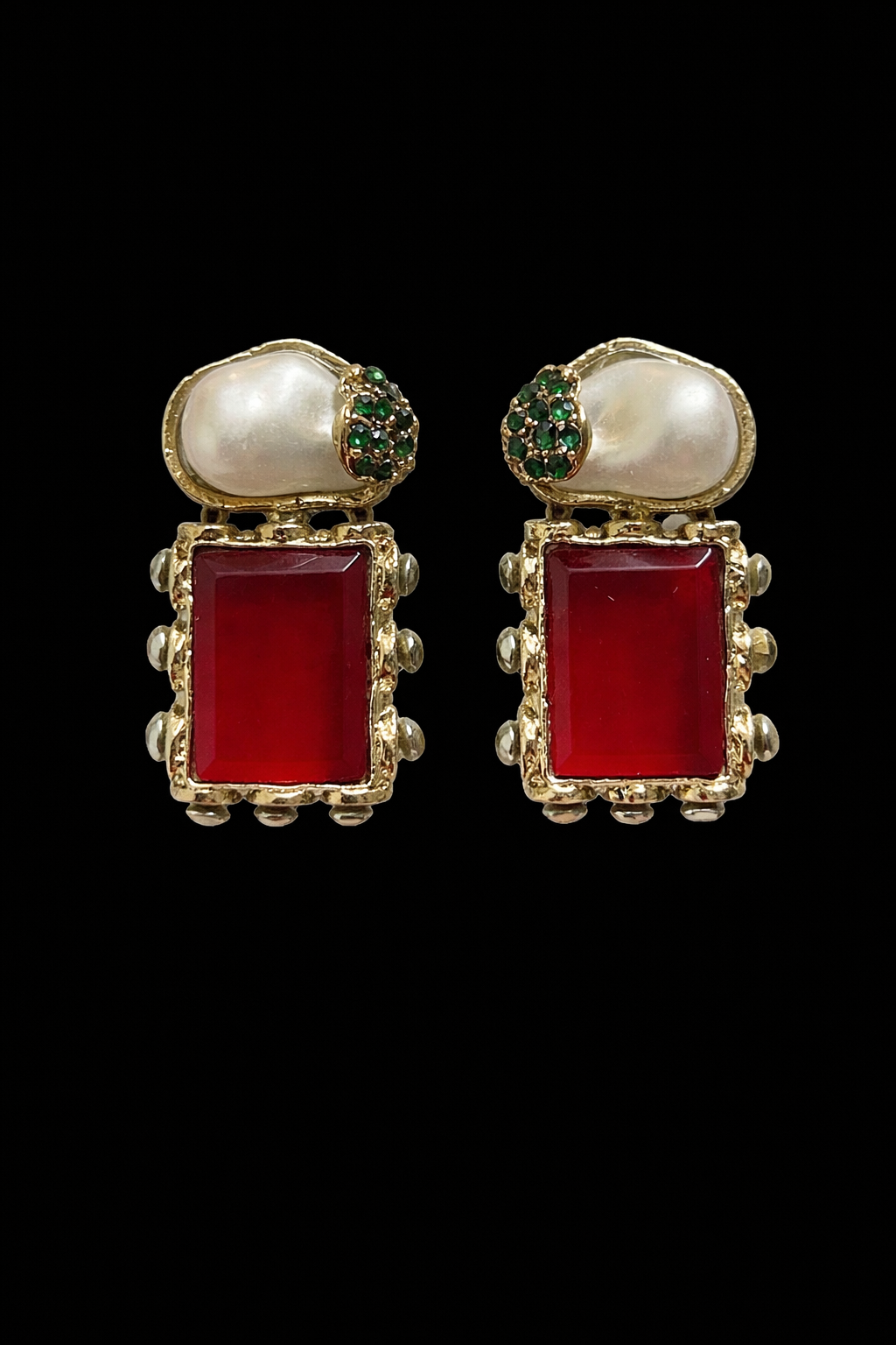 Vintage Emerald Pearl Drop Earrings