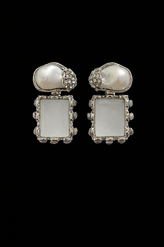 Vintage Emerald Pearl Drop Earrings