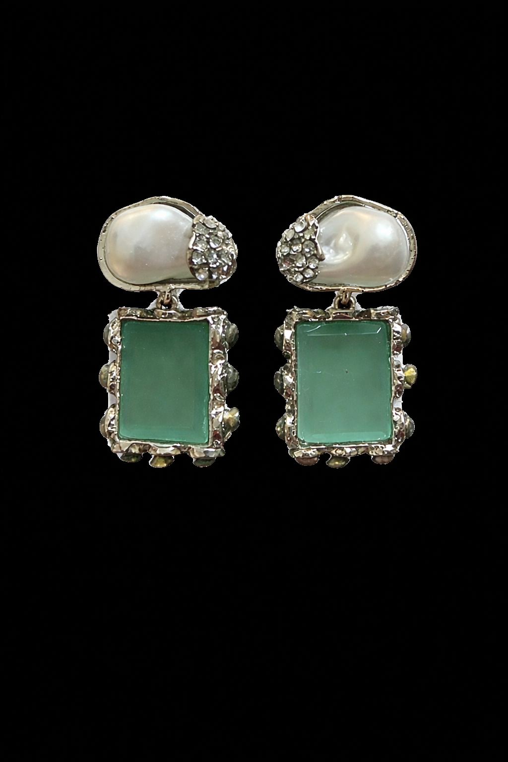 Vintage Emerald Pearl Drop Earrings