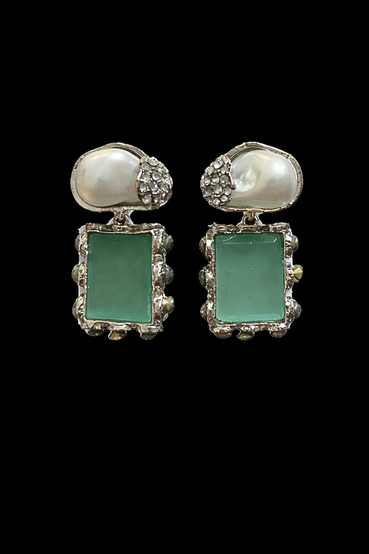 Vintage Emerald Pearl Drop Earrings