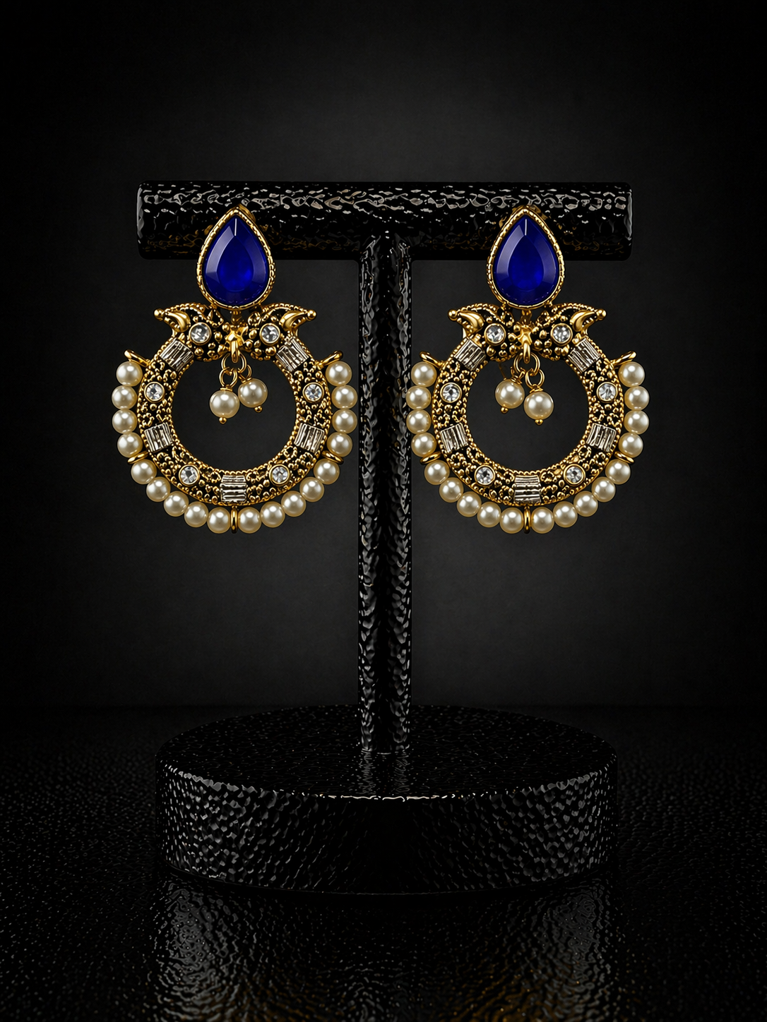 Royal Turquoise Pearl Chandbali Earrings