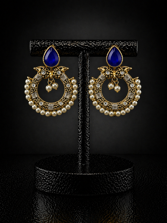 Royal Turquoise Pearl Chandbali Earrings