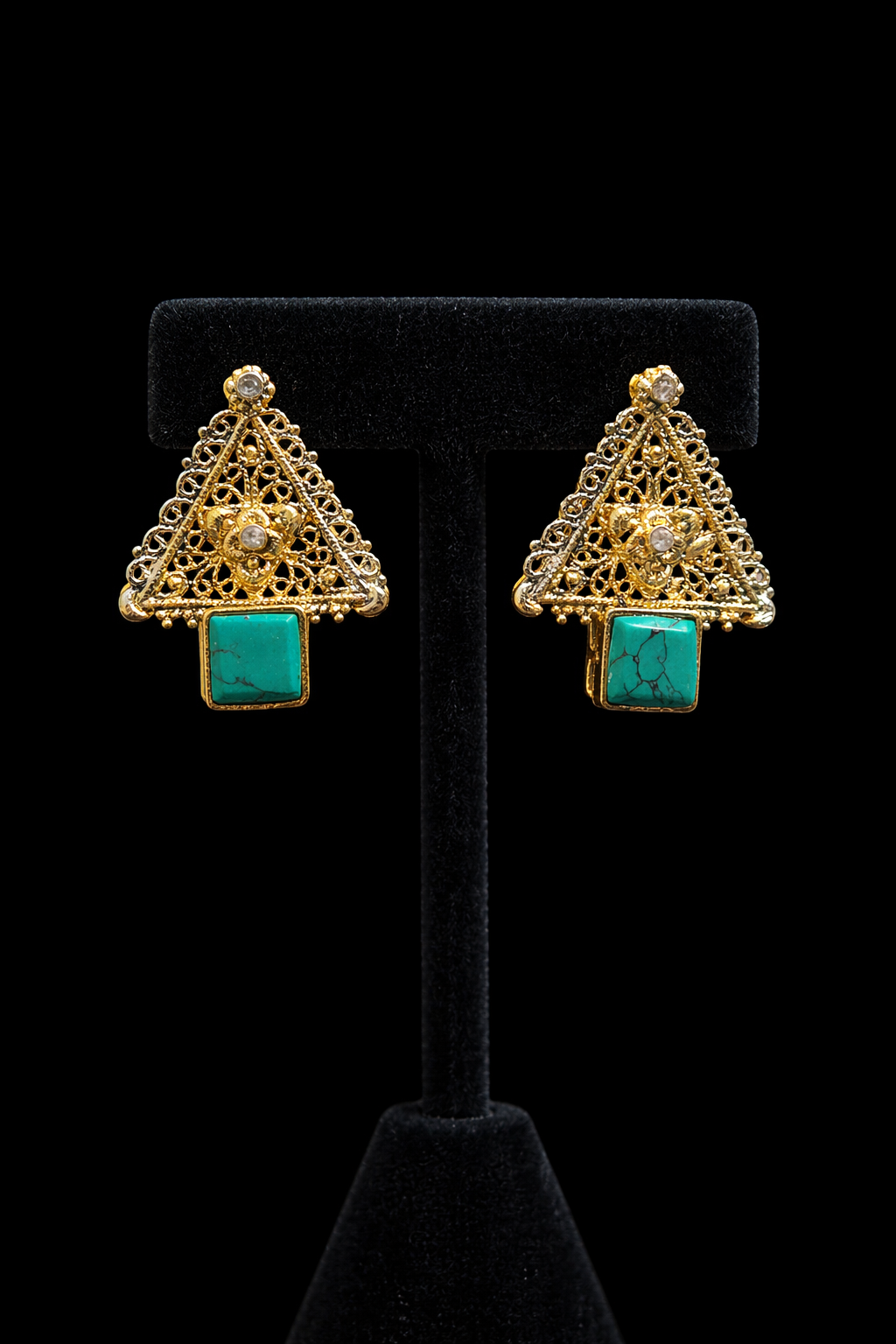 Turquoise Triangle Filigree Earrings