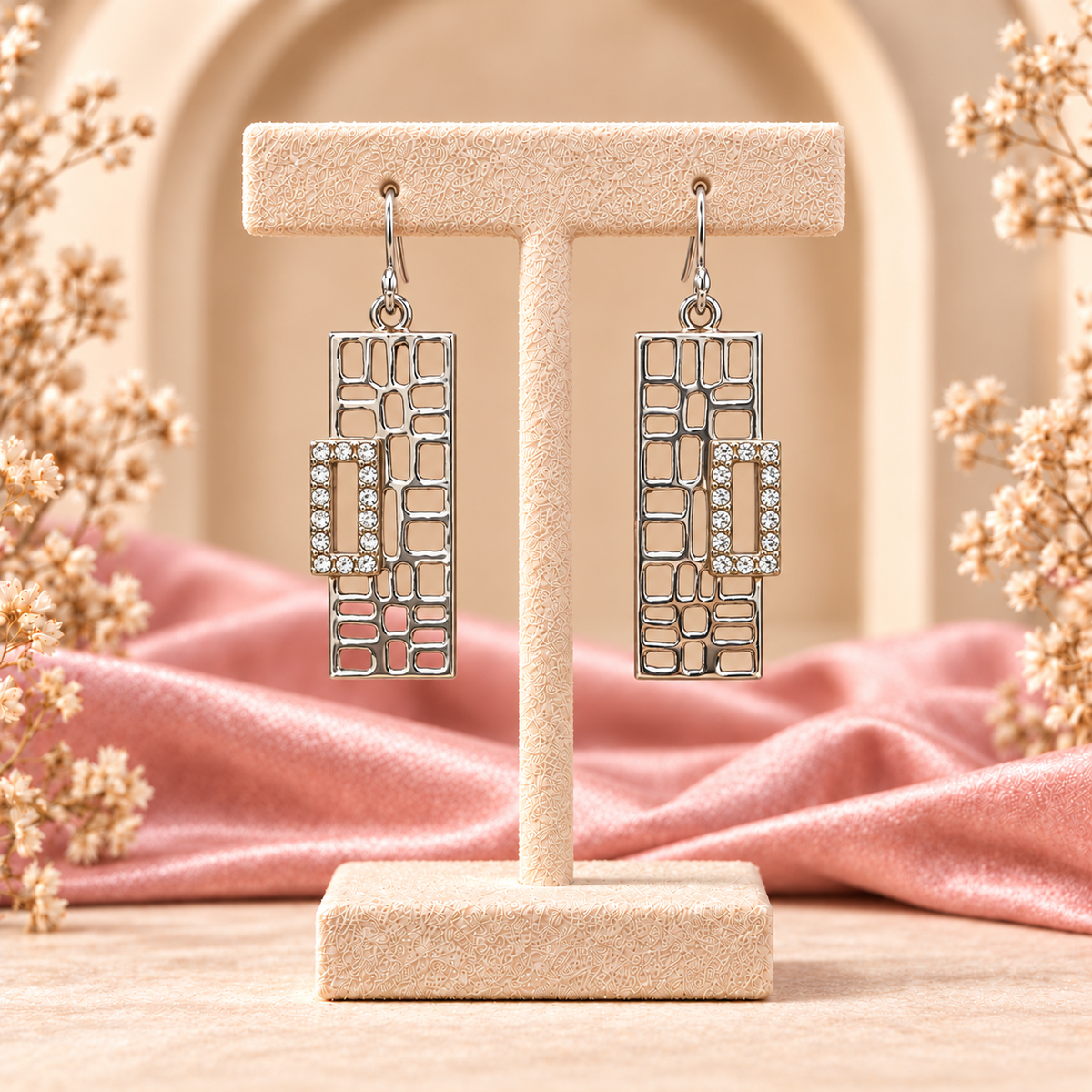Silver Mosaic Drop Earrings