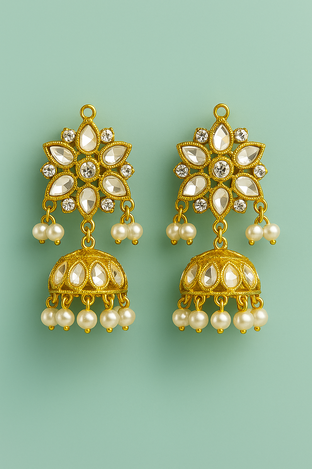 Kundan Pearl Jhumka Earrings