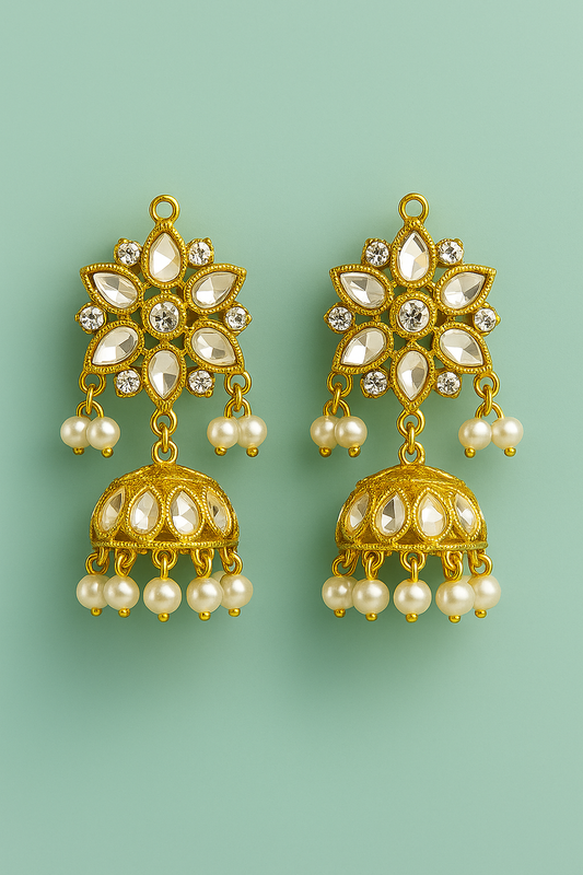 Kundan Pearl Jhumka Earrings