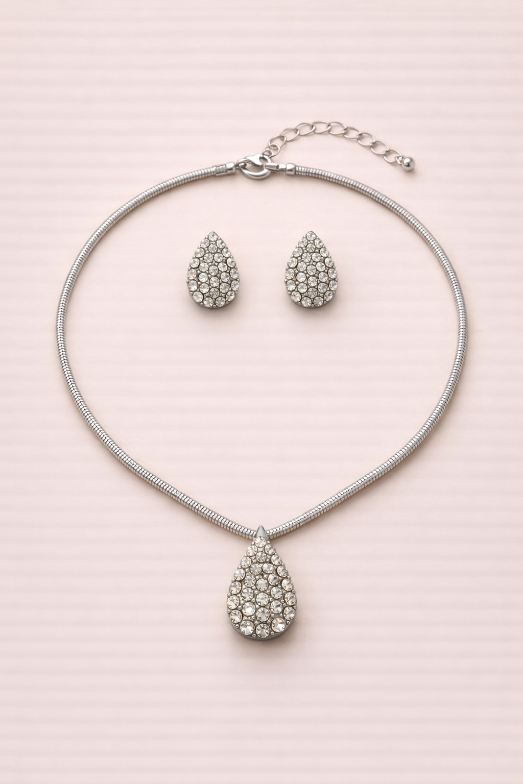 Crystal Teardrop Necklace & Stud Earrings Set