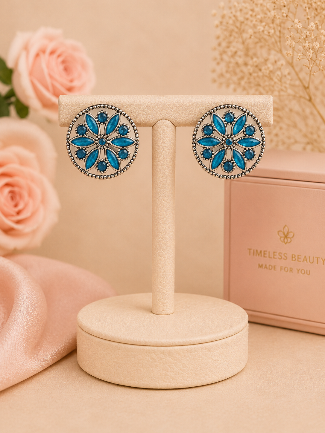 Floral Round Statement Stud Earrings
