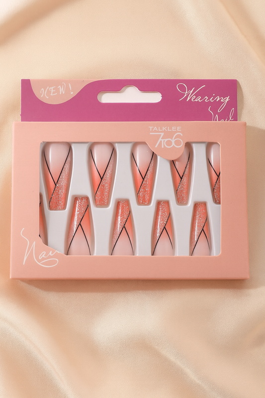 Elegant Coral Glitter – Press-On Nail Set