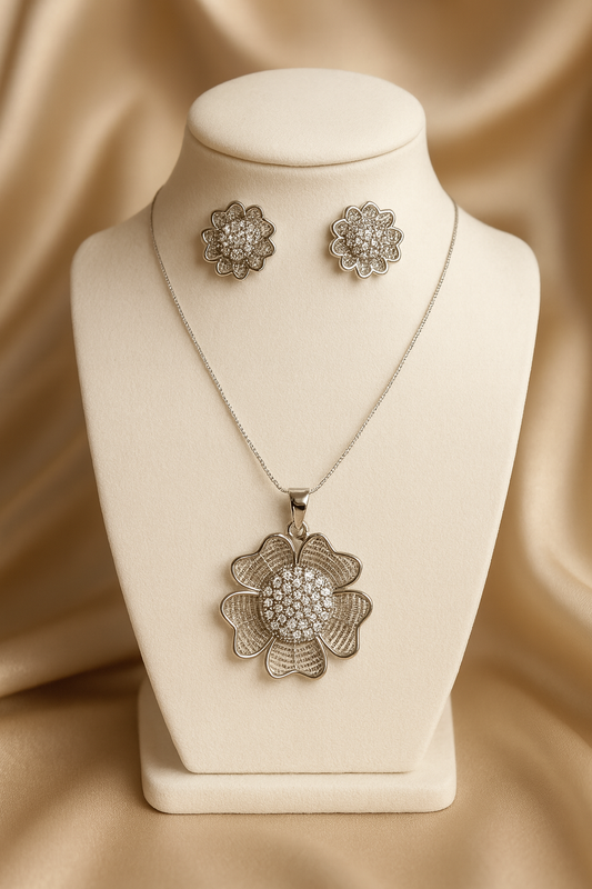 Crystal Bloom Necklace & Stud Earrings Set