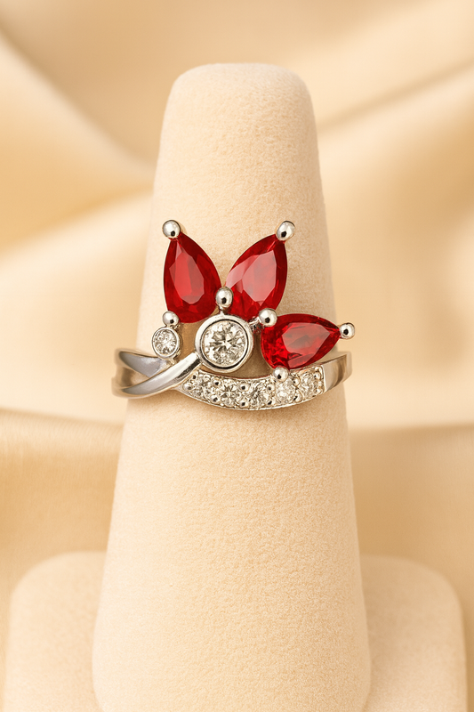 Crimson Elegance Silver Ring