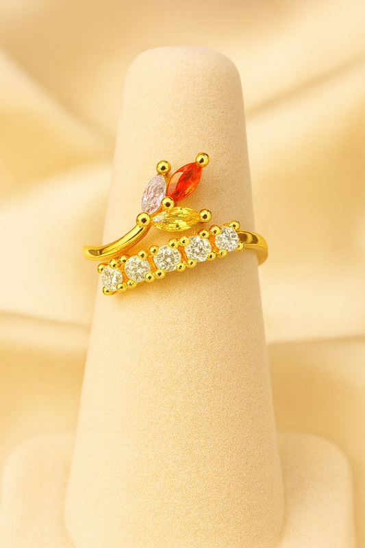 Midnight Bloom Gold Ring