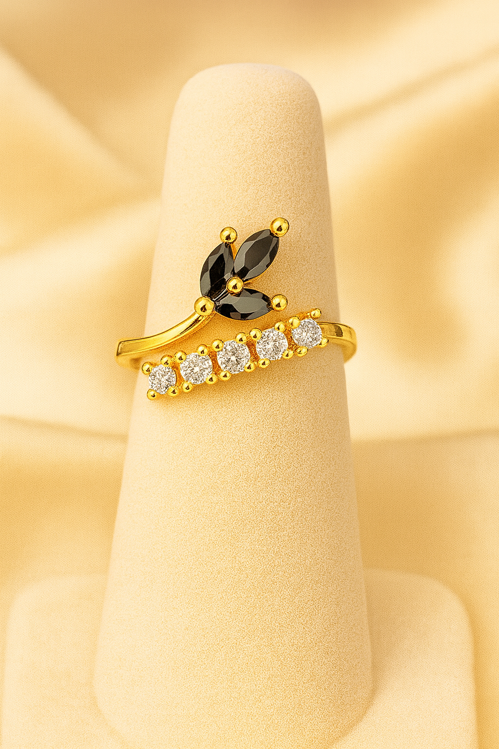 Midnight Bloom Gold Ring
