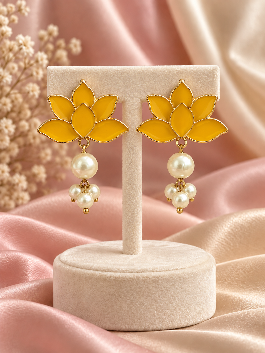 Lotus Bloom Pearl Drop Earrings