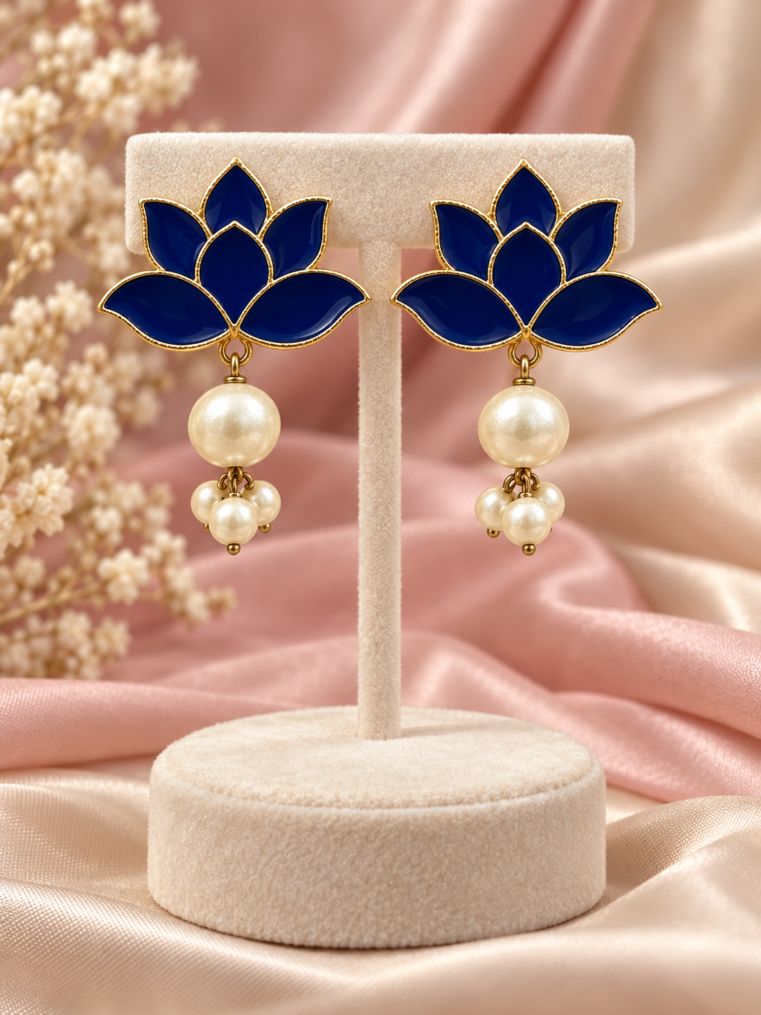 Lotus Bloom Pearl Drop Earrings
