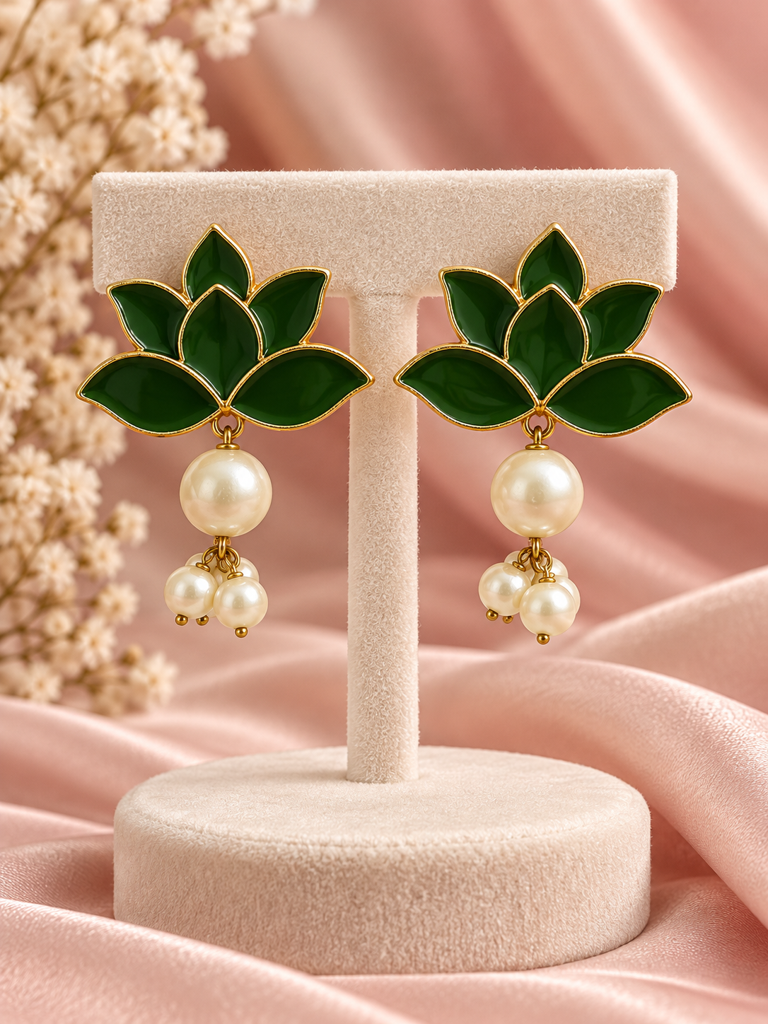 Lotus Bloom Pearl Drop Earrings