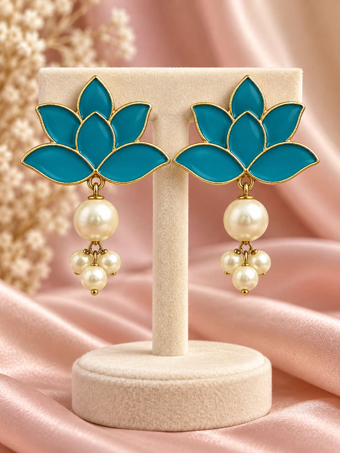 Lotus Bloom Pearl Drop Earrings