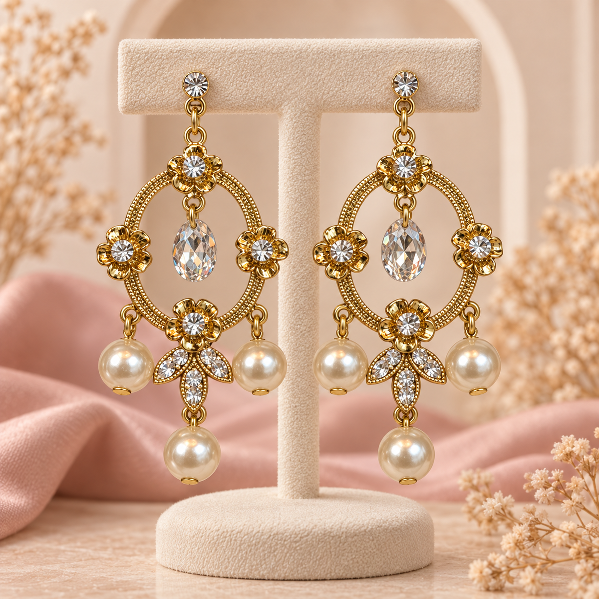 Noor-e-Mehfil Pearl Crystal Earrings