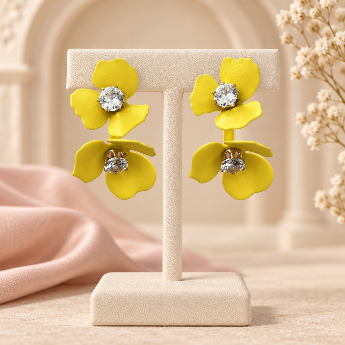 Noor-e-Bahaar Yellow Crystal Earrings