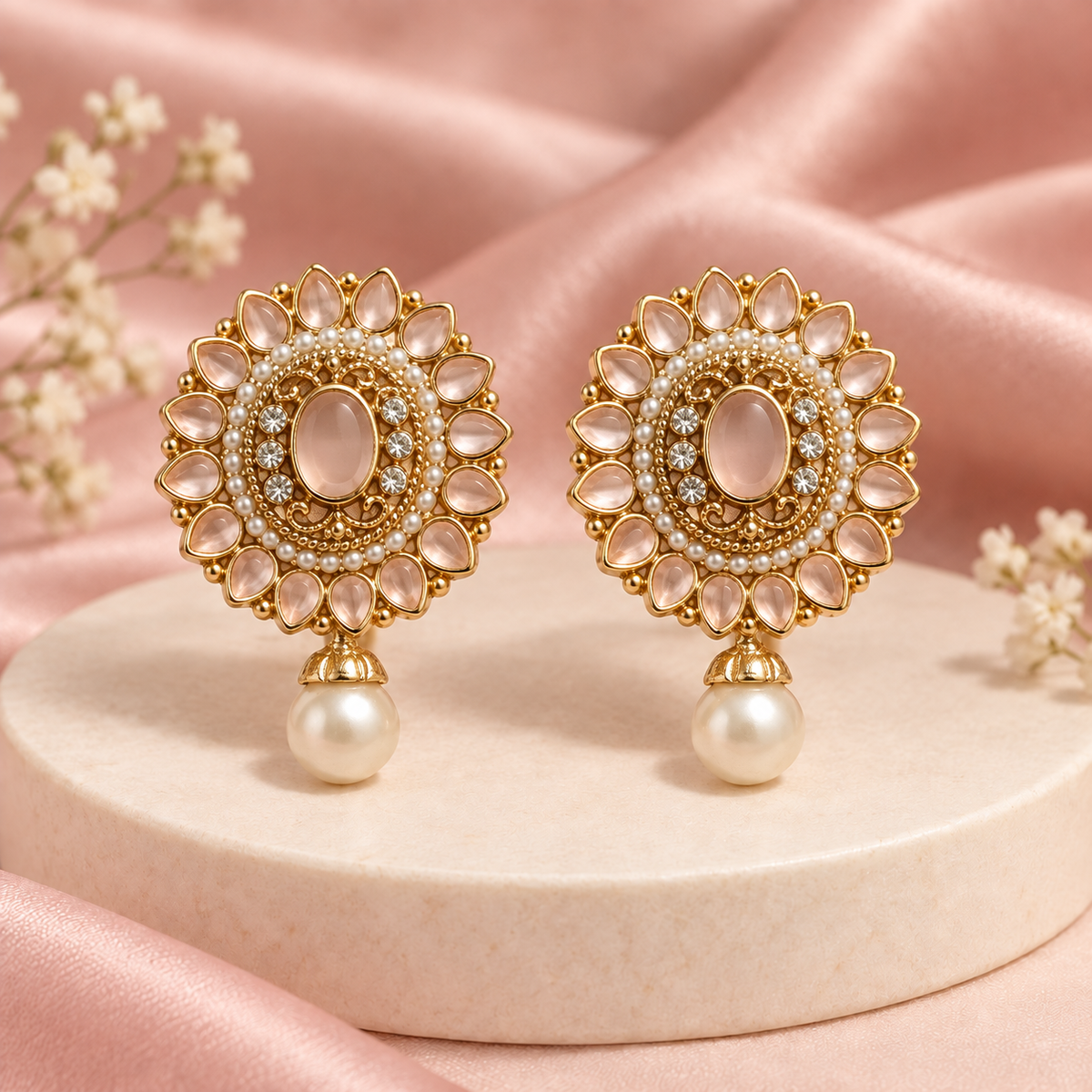 Midnight Bloom Pearl Drop Earrings