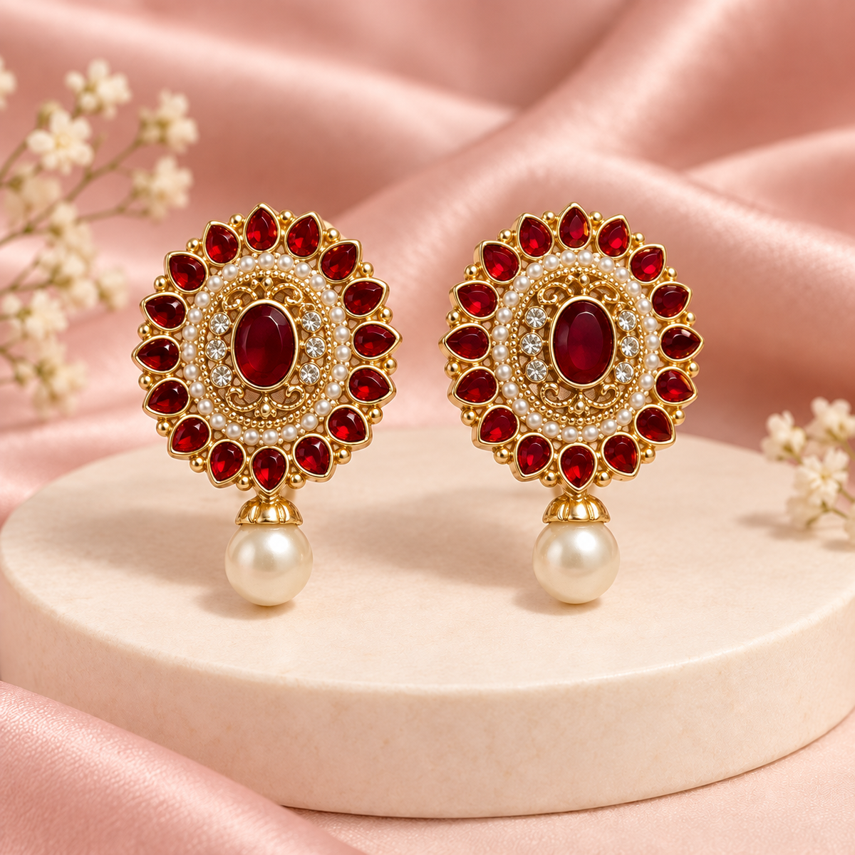 Midnight Bloom Pearl Drop Earrings