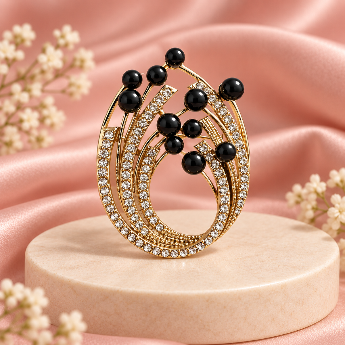 Midnight Pearl Swirl Brooch