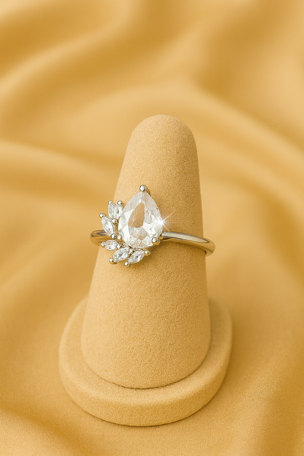 Crystal Teardrop Floral Ring