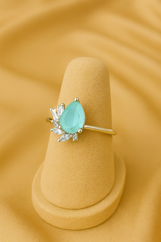 Crystal Teardrop Floral Ring