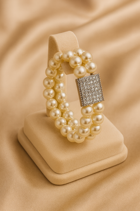 Double Strand Pearl & Diamond Clasp Bracelet