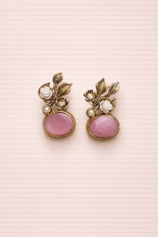 Vintage Floral Gemstone Stud Earrings