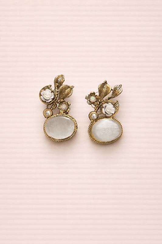 Vintage Floral Gemstone Stud Earrings