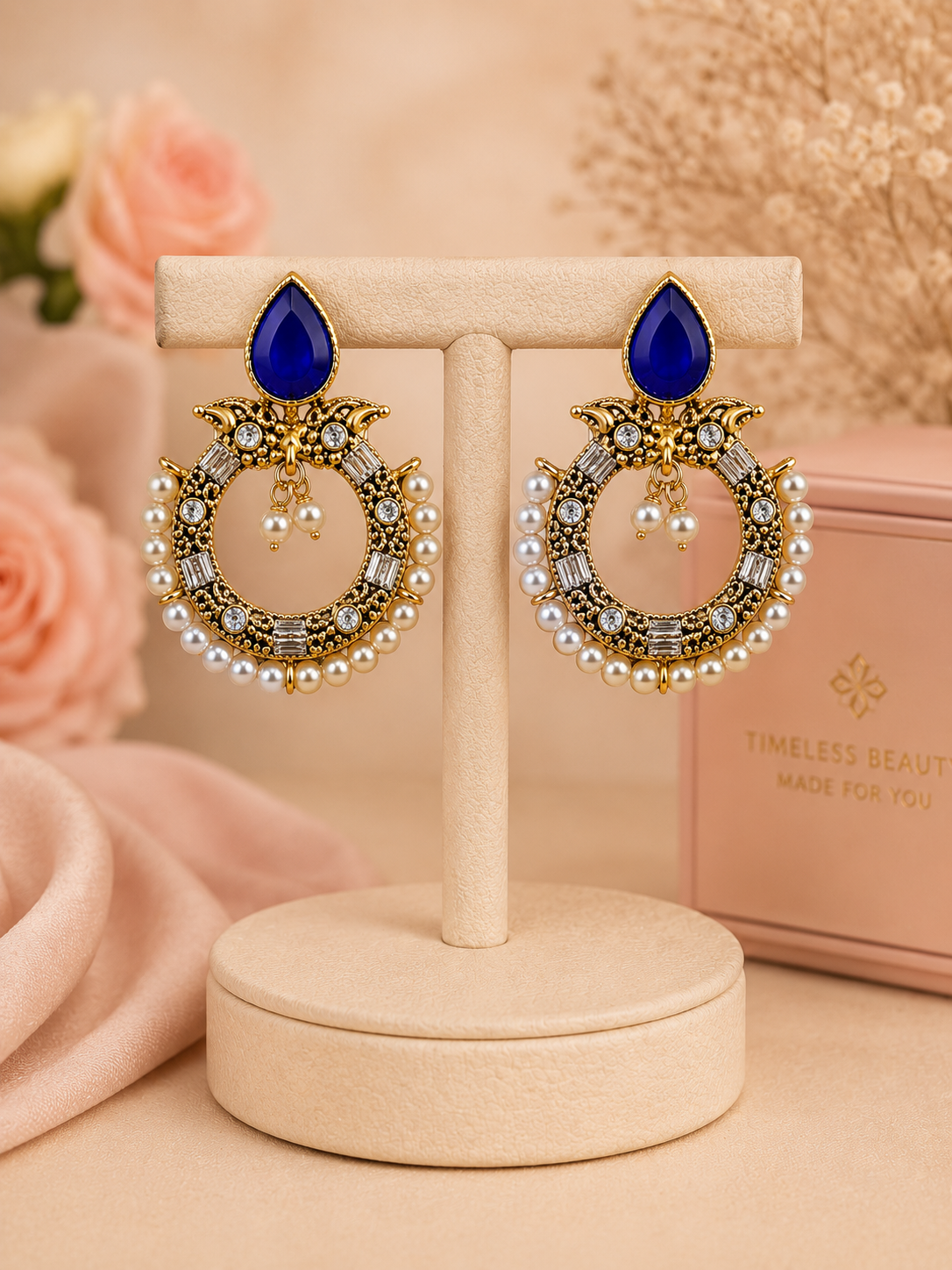 Royal Turquoise Pearl Chandbali Earrings