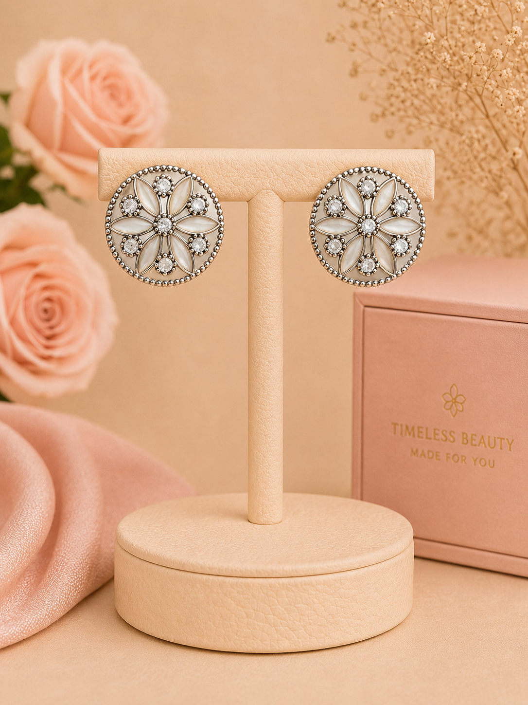 Floral Round Statement Stud Earrings