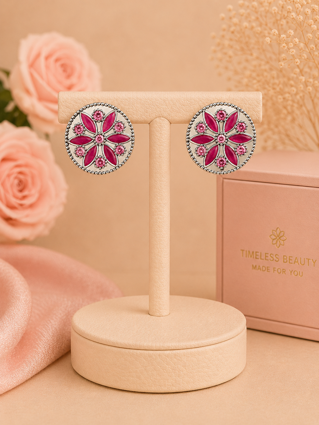 Floral Round Statement Stud Earrings