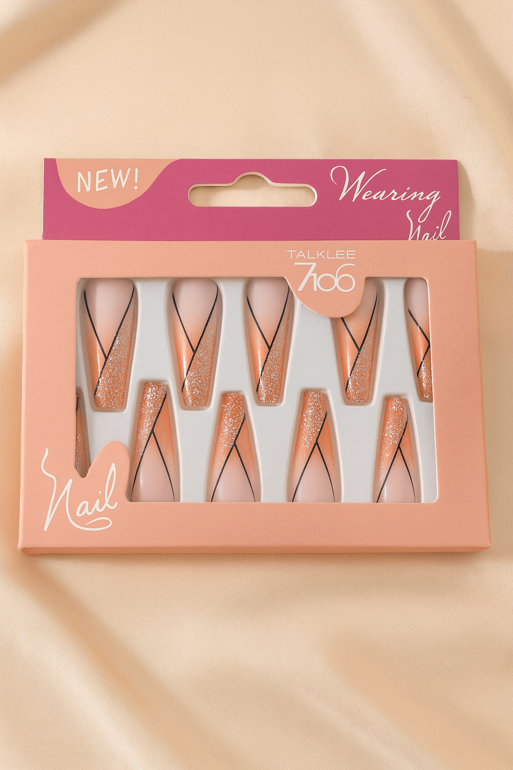 Elegant Nude Coral Glitter – Press-On Nail Set