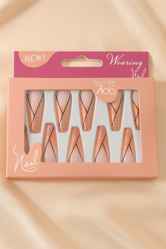 Elegant Nude Coral Glitter – Press-On Nail Set