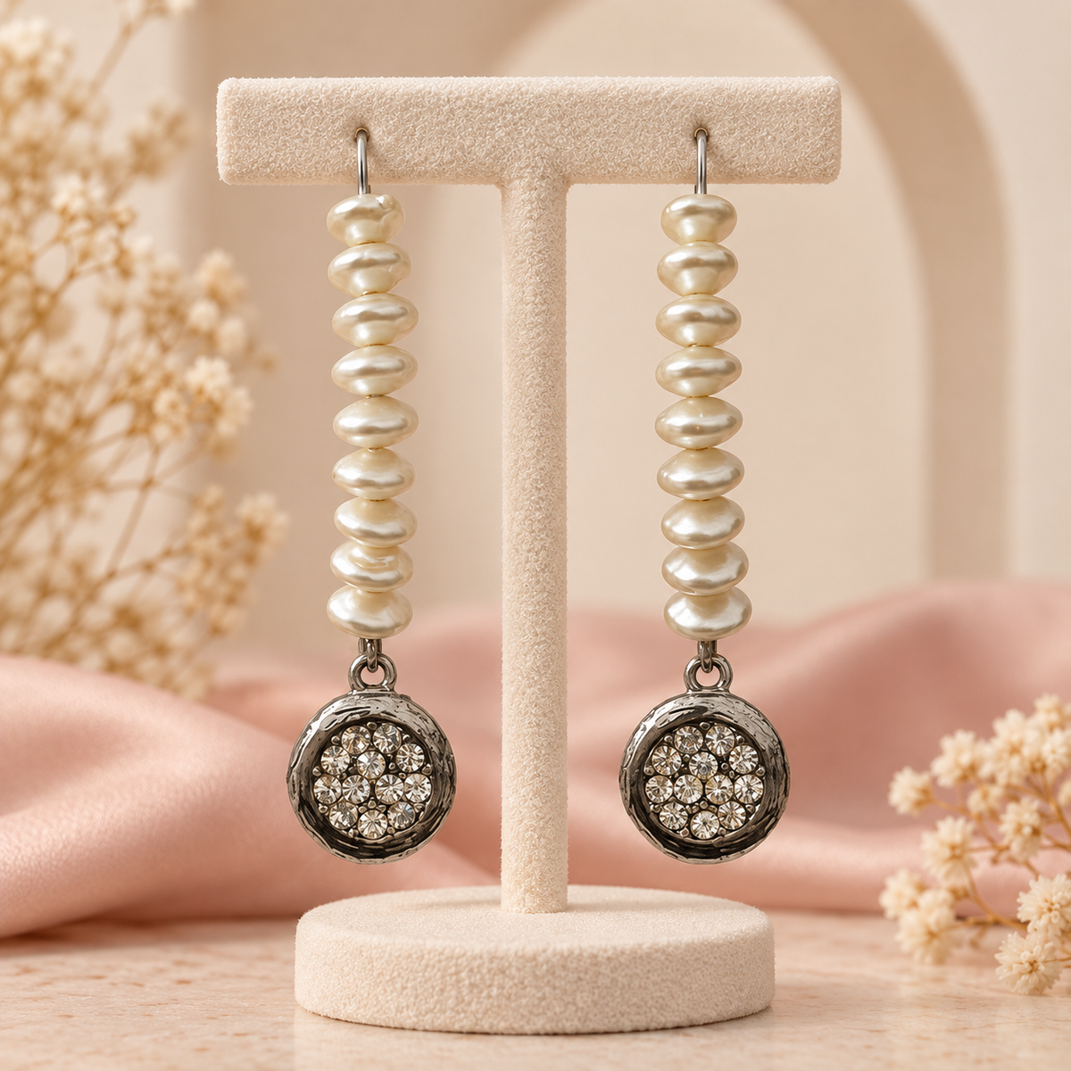 Mehreen Pearl & Crystal Medallion Earrings