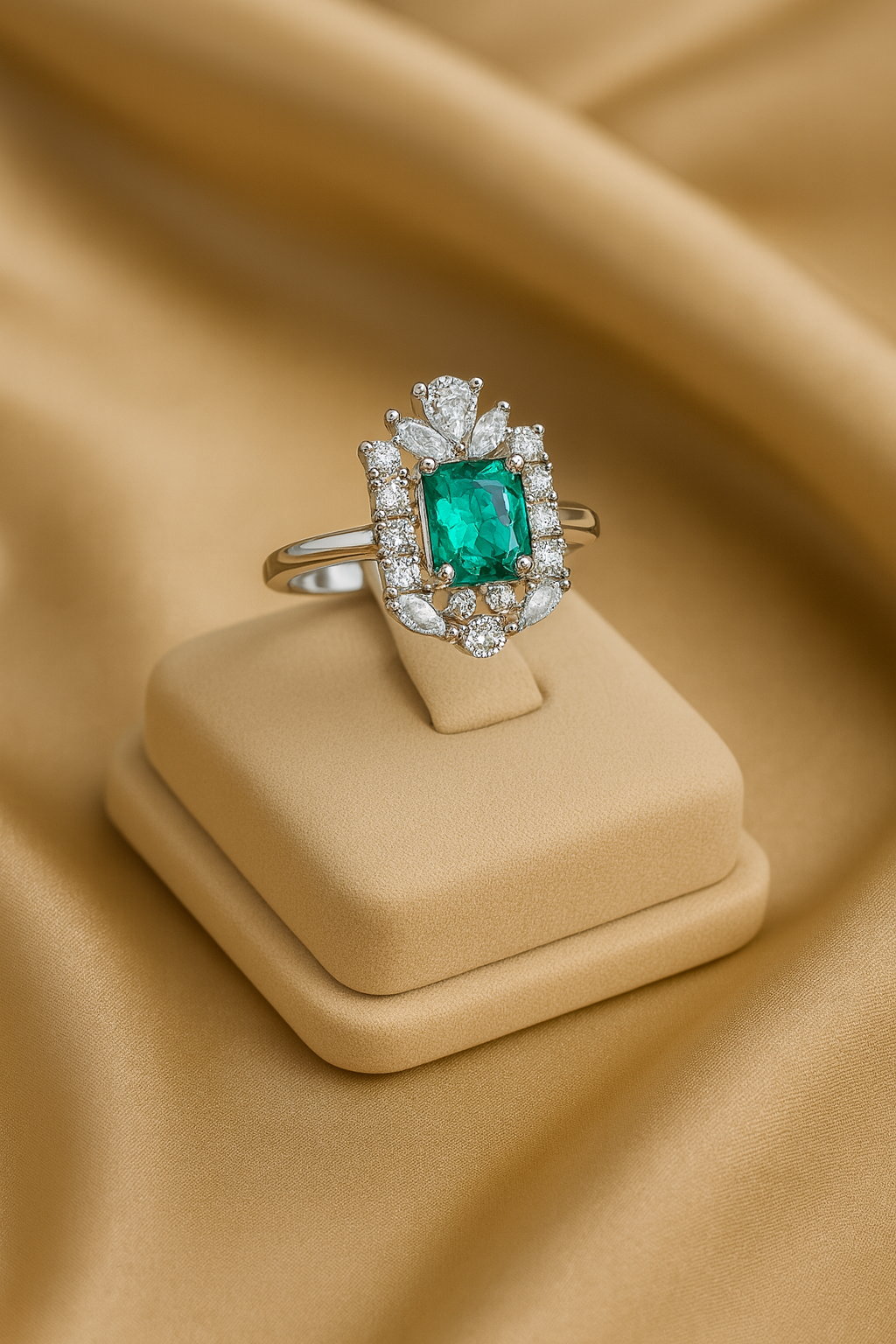 Emerald Majesty Diamond Halo Ring