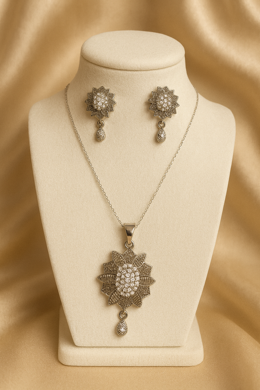 Sunflower Drop Necklace & Earrings Set