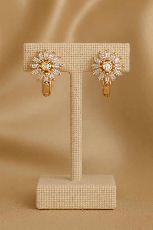 Gold Sunburst Crystal Earrings