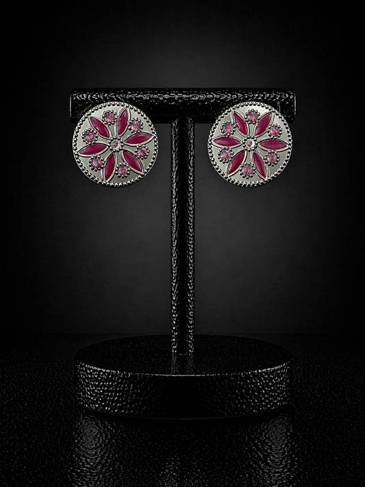 Floral Round Statement Stud Earrings